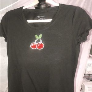Cherry sparkle ruffle edge top